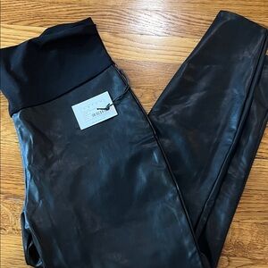 Black Faux Maternity Leather Leggings